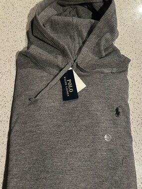 Ralph Lauren Gray Waffle Knit Hooded Pullover